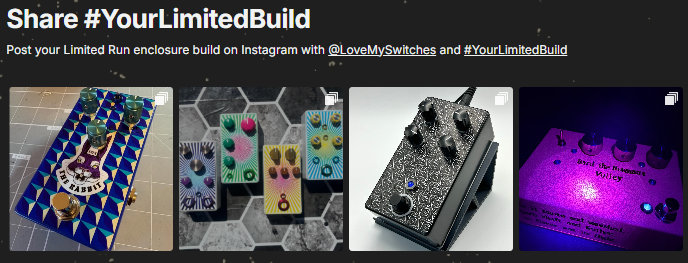 screenshot of website showing 4 featured guitar pedal builds